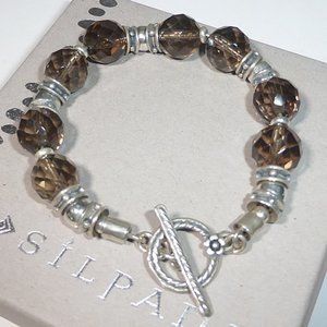 Silpada B1039 Sterling Silver Smoky Quartz Toggle Bracelet .925 Brown Faceted